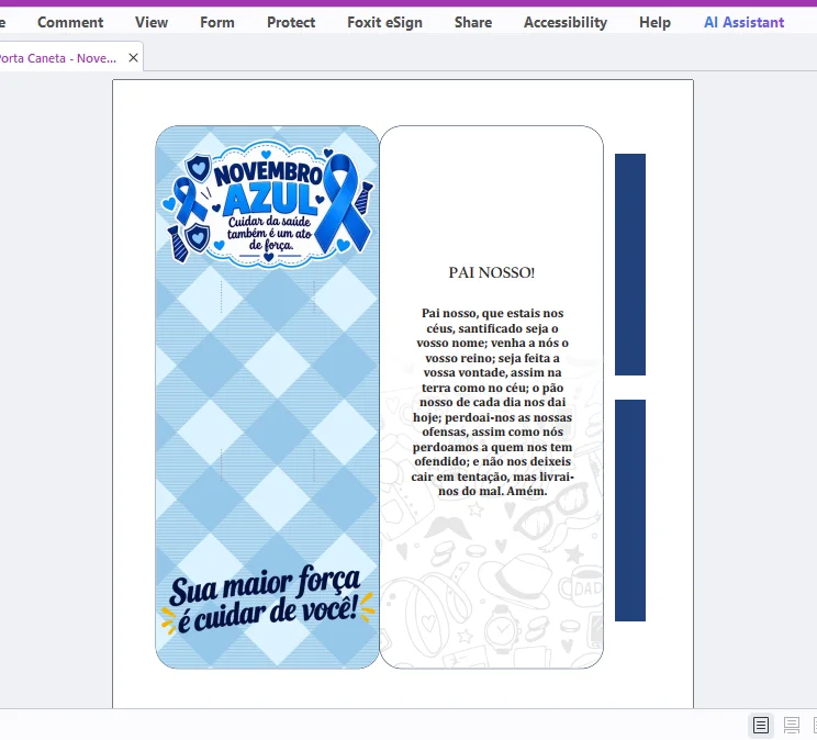 Cartão Porta-Caneta “Novembro Azul” - Arte Digital PDF Fácil Montagem — imagem 2 do produto