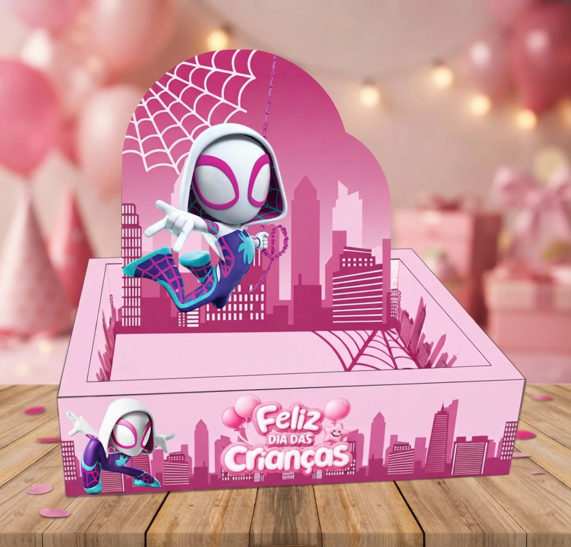 Caixa Cenário "Feliz Dia das Crianças" Mulher-aranha - Arte Digital PDF — imagem do produto
