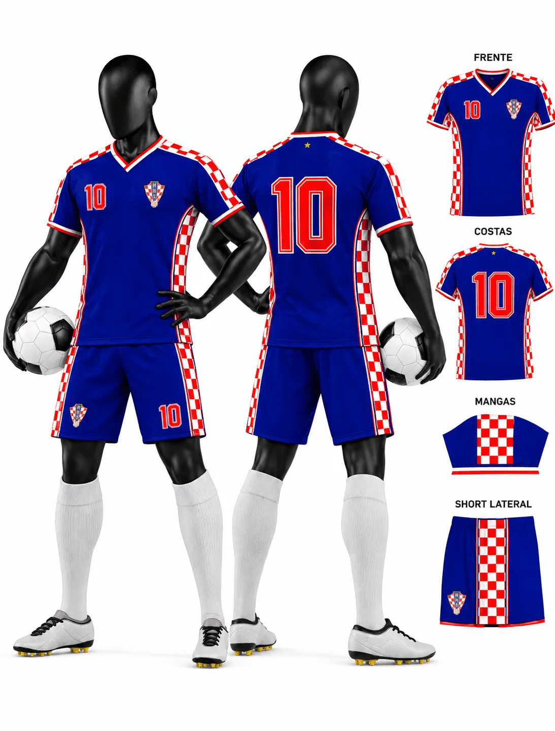 Arte Vetor CorelDraw Uniforme Croácia Futebol - Kit Completo Camisa e Short CDR | Molde Editável para Sublimação Total e Mal…
