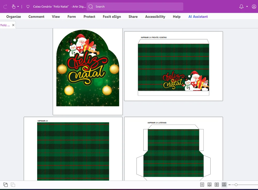 Caixa Cenário “Feliz Natal” Papai Noel e Boneco de Neve - Arte Digital PDF Fácil de Montar — imagem do produto