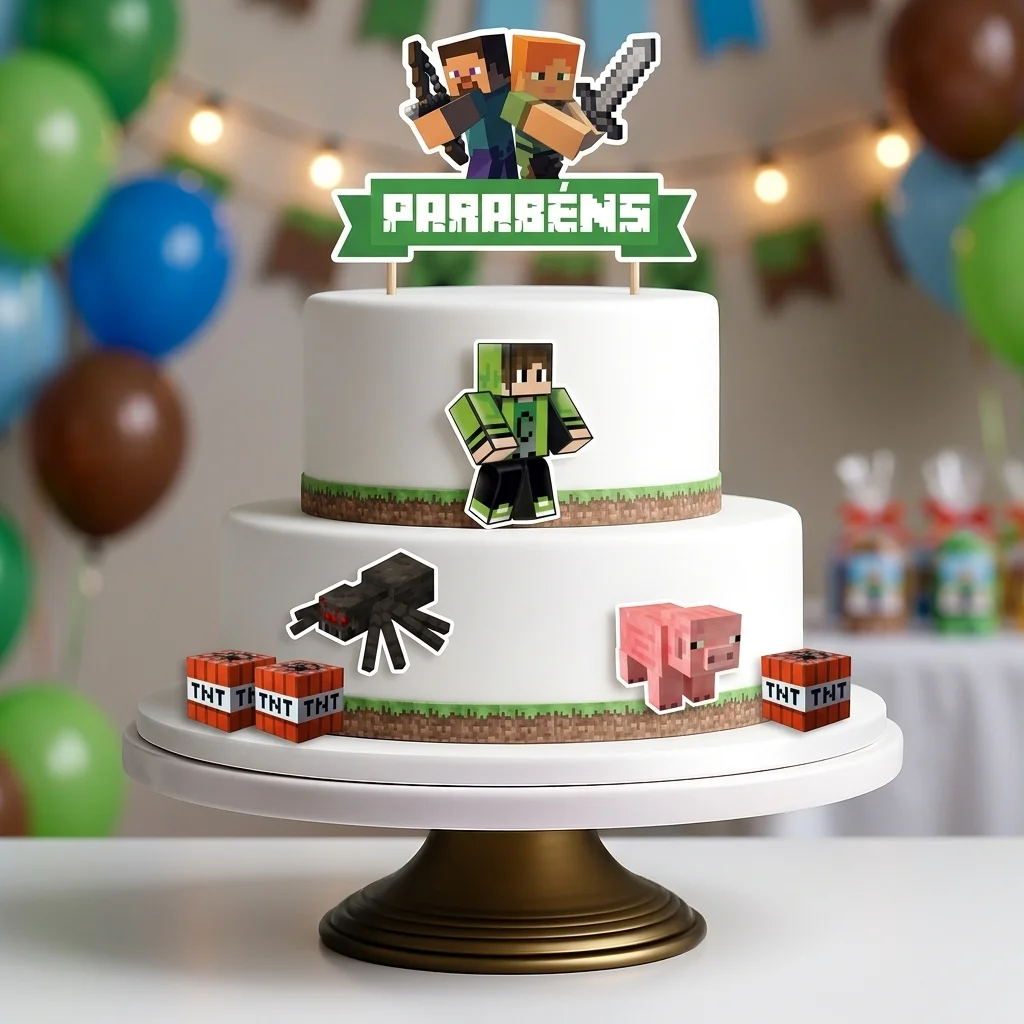Topo de Bolo Minecraft - Arte Digital em PDF para Imprimir e Recortar — imagem do produto