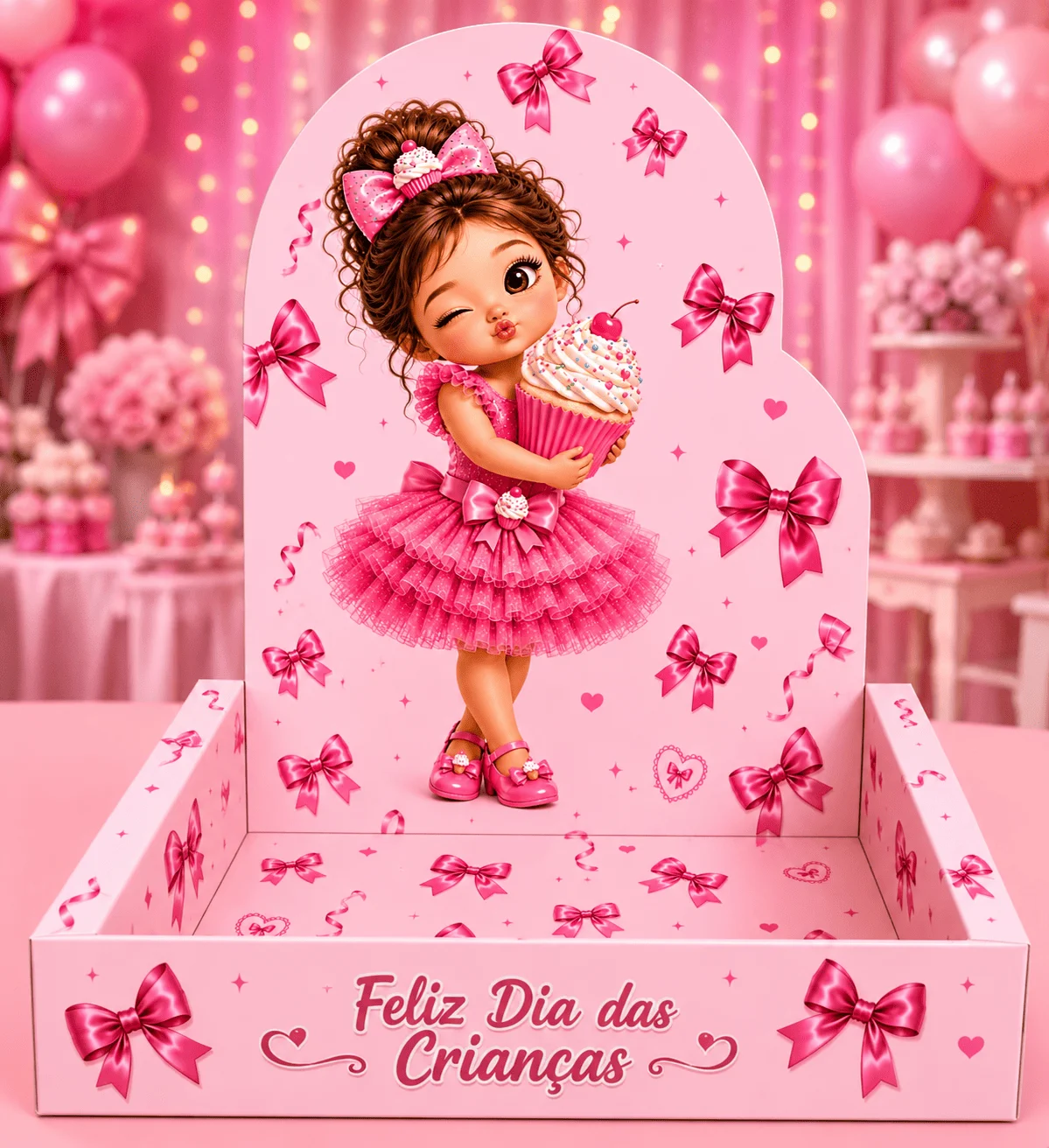 Caixa Cenário Feliz Dia das Crianças "Menina com Cupcake" - Arte Digital PDF - 4 Folhas — imagem do produto