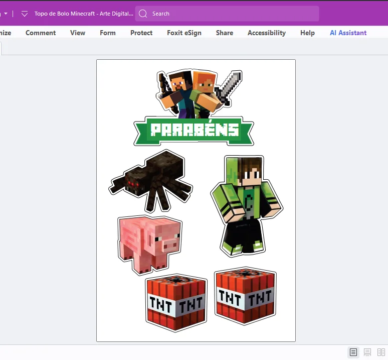 Topo de Bolo Minecraft - Arte Digital em PDF para Imprimir e Recortar — imagem 2 do produto
