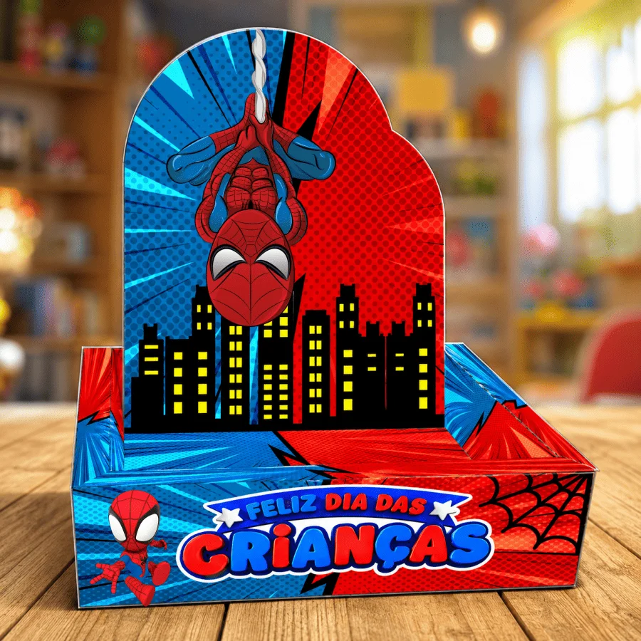 Caixa Cenário Festa Super-Herói Homem-Aranha "Feliz Dia das Crianças" - Arte Digital PDF — imagem do produto