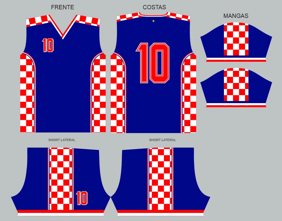 Arte Vetor CorelDraw Uniforme Croácia Futebol - Kit Completo Camisa e Short CDR | Molde Editável para Sublimação Total e Mal…
