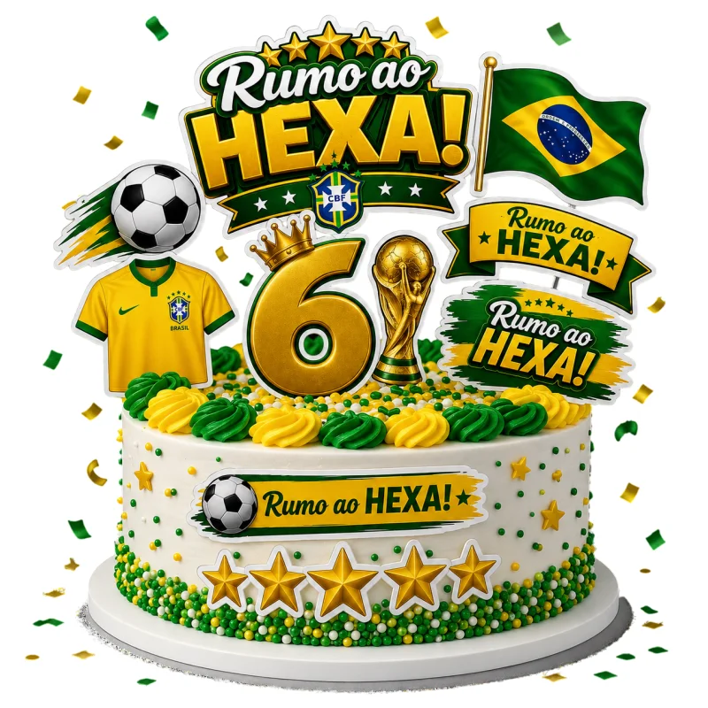Topo de Bolo Rumo ao Hexa 6 Anos - Kit Digital para Imprimir e Recortar (PDF)