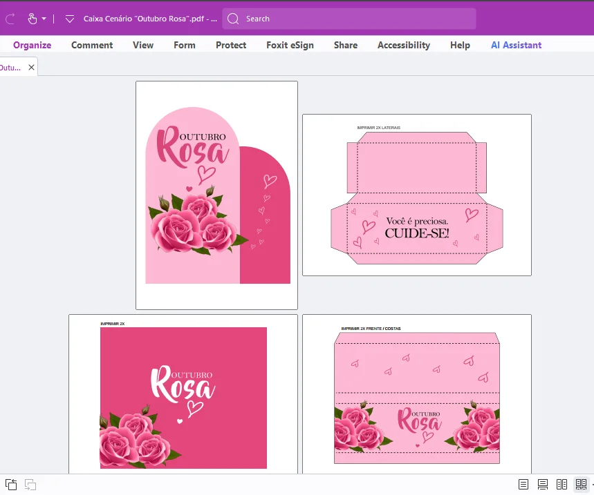 Caixa Cenário “Outubro Rosa” Flores e Corações - Arte Digital PDF Fácil de Montar — imagem 2 do produto