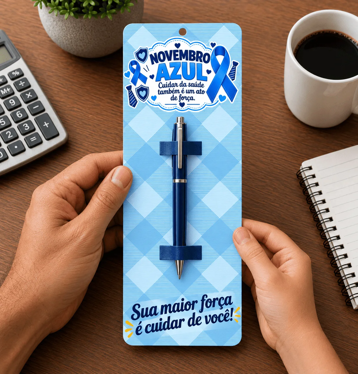 Cartão Porta-Caneta “Novembro Azul” - Arte Digital PDF Fácil Montagem — imagem do produto