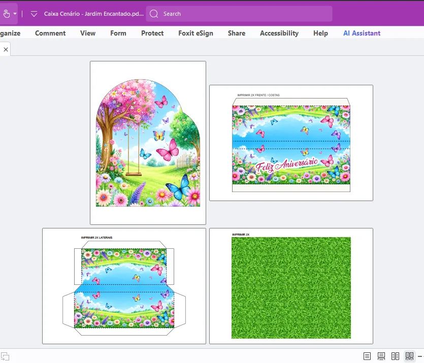 Caixa Cenário “Jardim Encantado” Feliz Aniversário - Arte Digital PDF para Montar — imagem 2 do produto