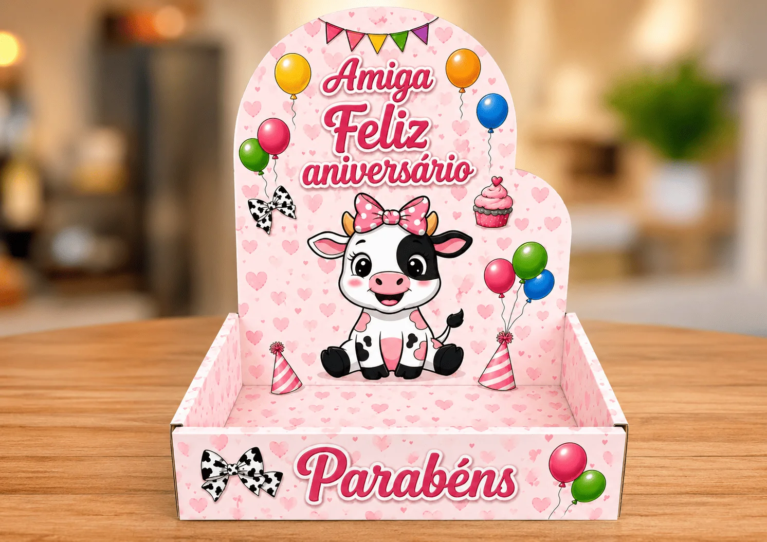 Caixa Cenário "Amiga Feliz Aniversário" Vaquinha - Arte Digital PDF para Montar — imagem do produto