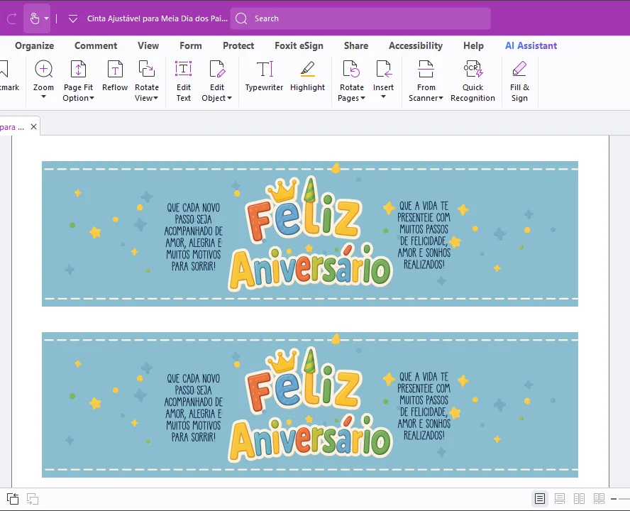 Cinta Ajustável para Meia "Feliz Aniversário" - Arquivo Digital PDF para Imprimir — imagem 2 do produto